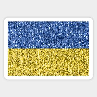 Blue yellow Ukraine flag glitter faux sparkles Magnet